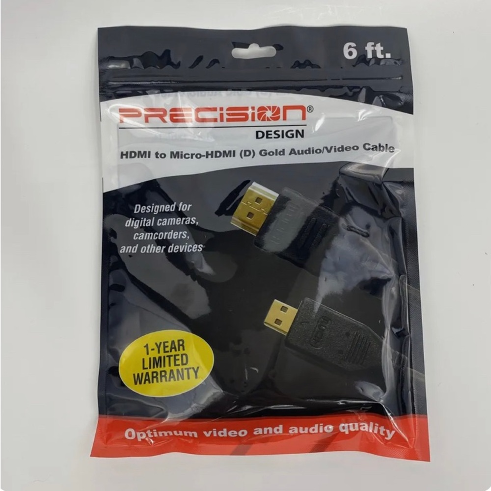 *** PRECISIÓN DESIGN**HDMI to Micro-HDMI (D) Gold Audio/Video Cable (6ft). NWOT